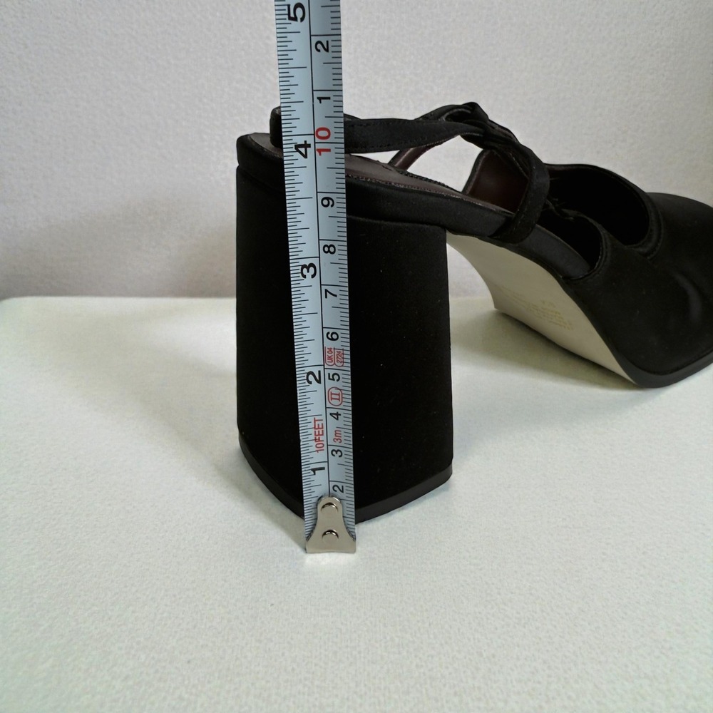 Y2K Unlisted Black Satin‎ Chunky Block Heel Slingback Close Toed Shoes Size 9M - Picture 7 of 7